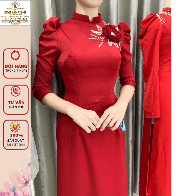 Áo dài tây thi hoa nổi cao cấp_tông màu đỏ sang chảnh