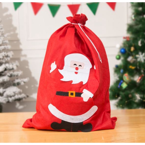 Túi ông già Noel đựng quà Giáng sinh loại vải nỉ hình Người tuyết và Cây thông cỡ lớn kieru dáng đẹp mắt
