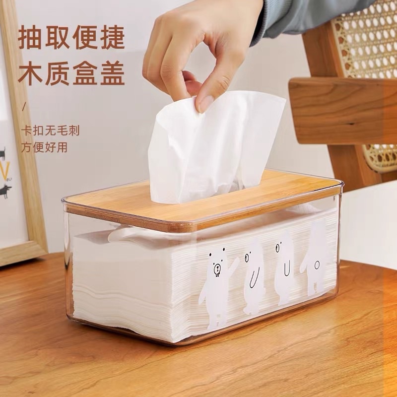Hôp khăn giấy rút hình gấu bằng nhựa cao cấp nắp gỗ