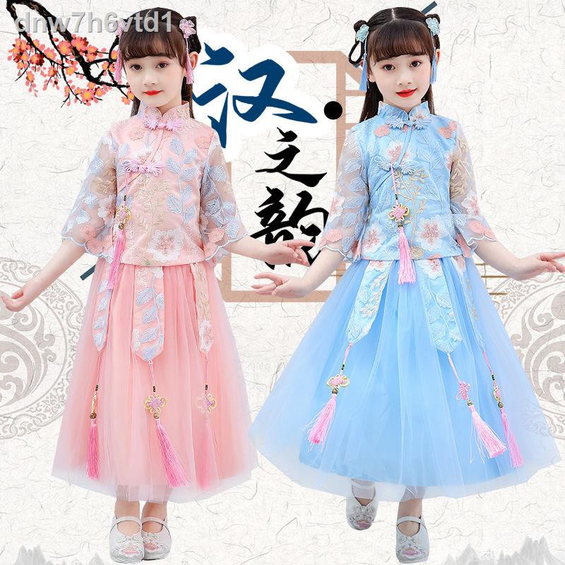 Quần áo mùa hè bé gái Hanfu 2020 mới lớn trẻ em váy lưới màu đỏ cô phù hợp với phong cách Trung Quốc