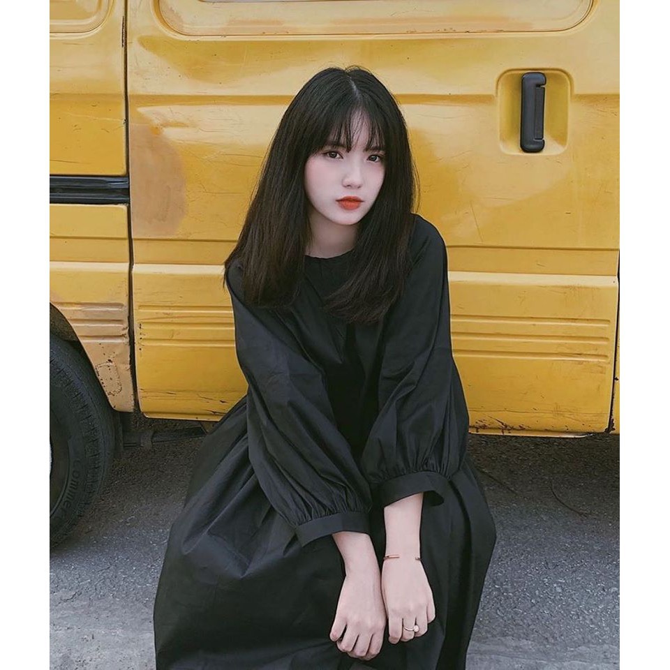 V007 Váy Babydoll trắng trơn tay bồng dáng xòe chụp ảnh đi chơi, đầm bầu tay phồng form rộng cute dễ thương trẻ trung