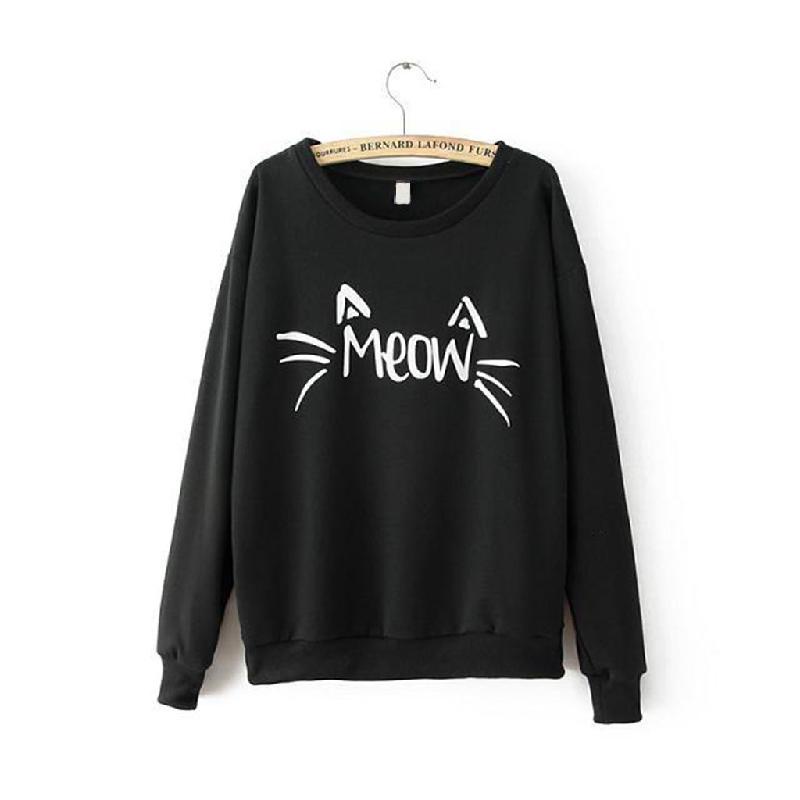 Xiangbao Áo Khoác Sweatshirt Tay Dài In Hình Mèo Quyến Rũ Thời Trang Mùa Thu Cho Nữ