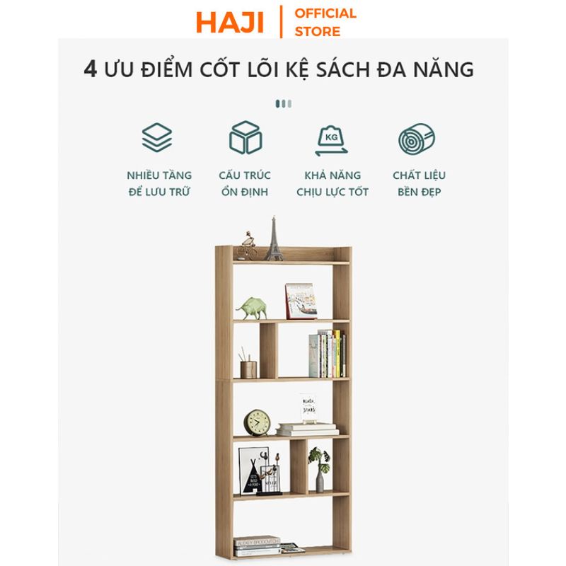 Kệ sách gỗ HAJI để sàn chắc chắn chịu lực tốt, Kệ decor 6F tiện dụng đẹp mắt phù hợp với mọi không gian trong nhà A215