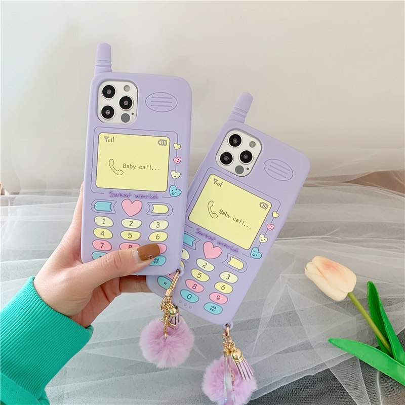 Ốp Điện Thoại Màu Tím Gắn Quả Bông Xinh Xắn Cho 12 11pro Max Xr Se Mobile | BigBuy360 - bigbuy360.vn