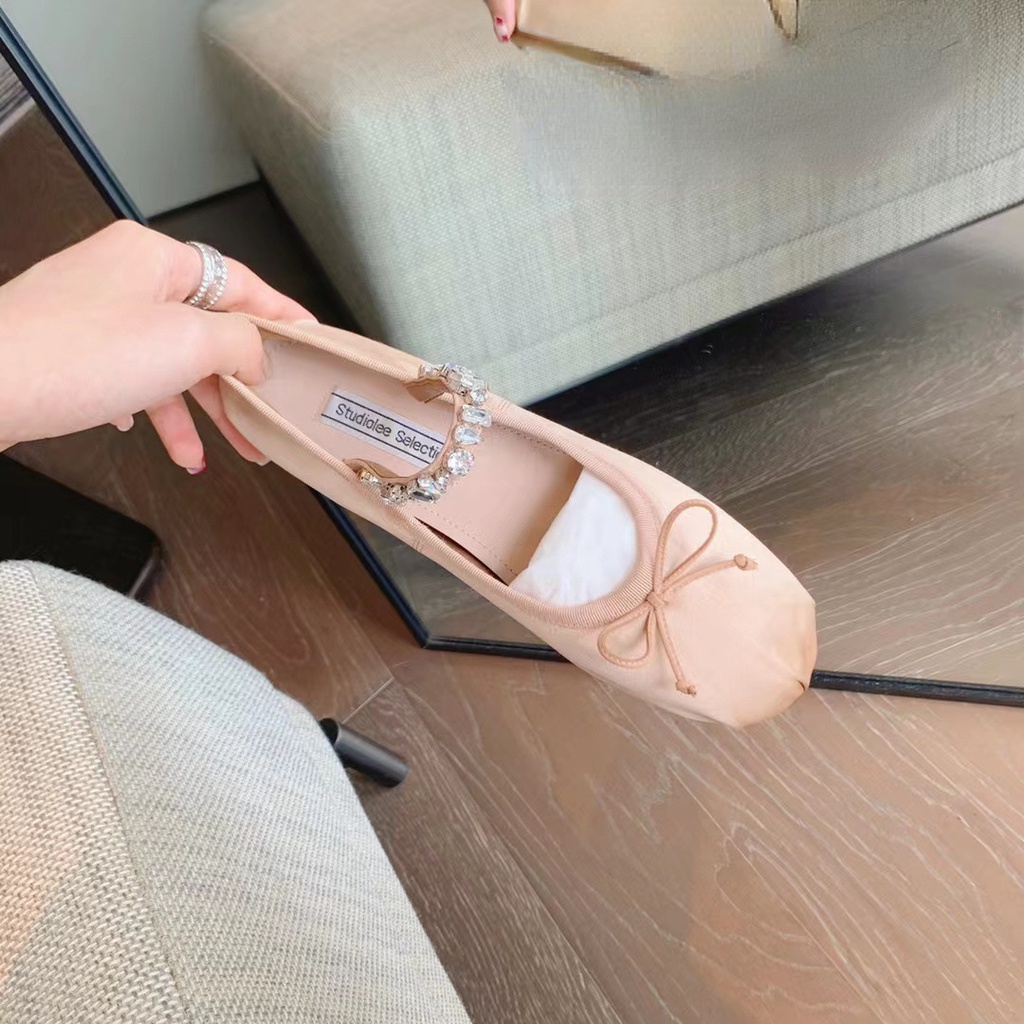 Giày Múa Ba Lê Mũi Tròn Đế Bằng Chất Liệu Satin Cao Cấp Thời Trang Cho Nữ