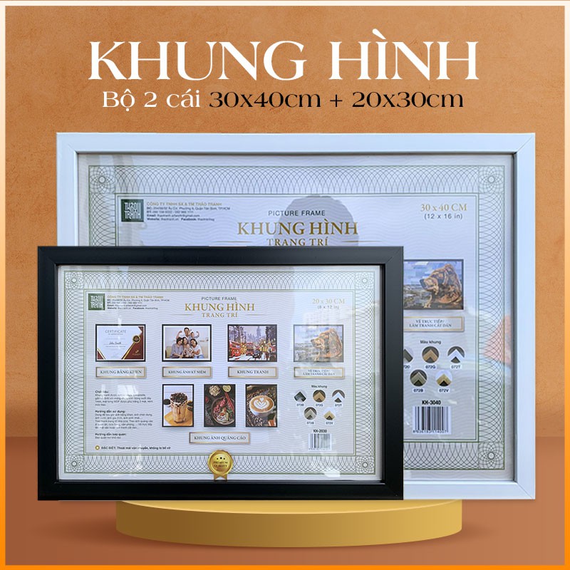 Bộ 2 Khung Ảnh Treo Tường 30x40cm &amp; 20x30cm, nhiều màu - Khung Hình Tranh Bằng Khen Trang Trí - Nhựa mica trong suốt