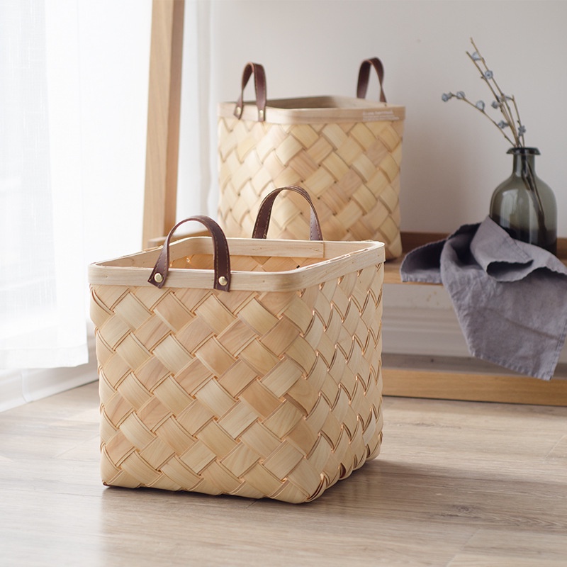 Giỏ Đựng Đồ Bằng Da PU Dệt Phong Cách Nhật Bản