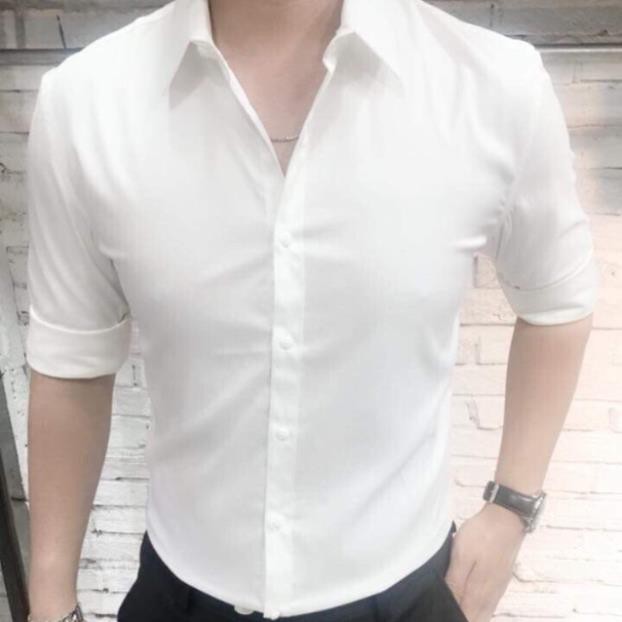 (TRÙM SỈ) Áo sơ mi lụa nam cao cấp trắng trơn hàn quốc