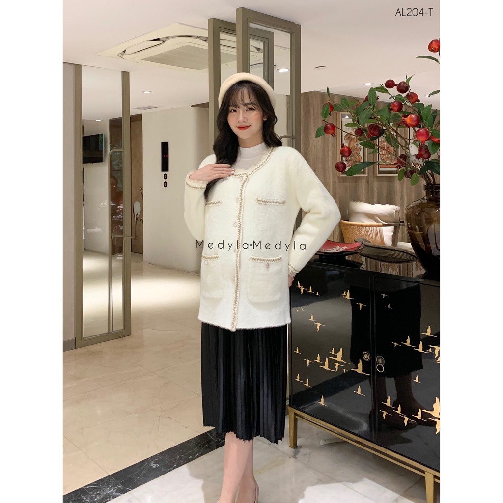 Áo khoác lông mịn phối bèo siêu sang - Áo cardigan dáng ngắn giữ ấm cho bầu thiêt kế Medyla - AL204 | BigBuy360 - bigbuy360.vn
