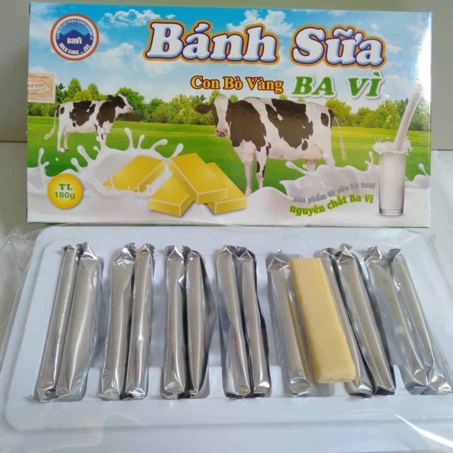 Bánh Sữa Nguyên Chất Con Bò Vàng Ba Vì 180g (Hộp 14 Chiếc)