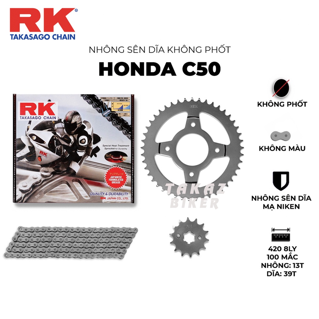 Nhông sên dĩa RK xe cub 50cc thương hiệu JAPAN hàng made in Malaysia