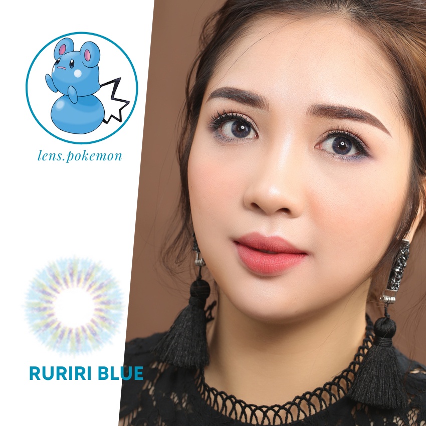 Lens cao cấp Silicone Hydrogel RURIRI - Kính áp tròng giãn nhẹ màu xanh ngọc ánh tím, giãn 14.2