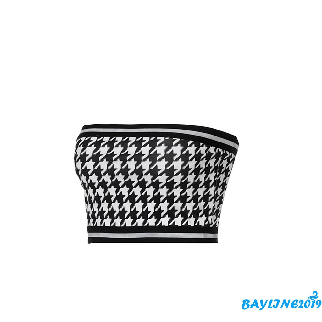 Áo Ống Dệt Kim Không Tay In Họa Tiết Houndstooth Gợi Cảm Cho Nữ