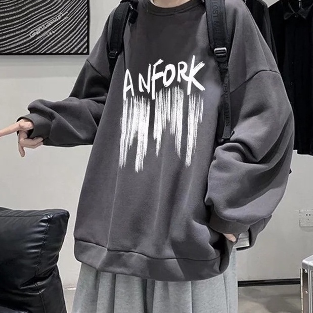 Áo Sweater Da Cá Phối Chữ ANFORK Vẩy Sơn Chất Đẹp Và Mềm Mịn