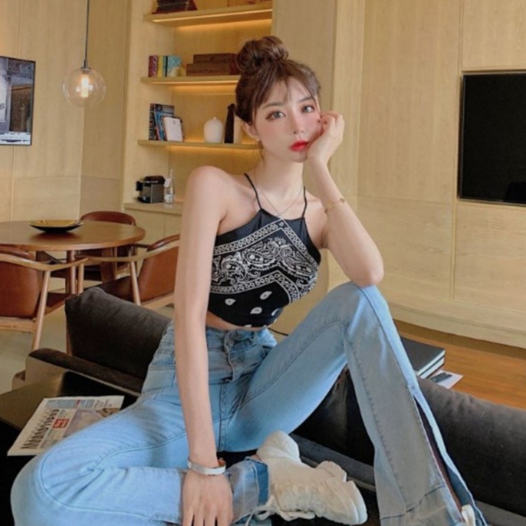 Áo Yếm Thổ Cẩm Chất Borip Dày Dặn Áo Dây Bún Dáng Croptop 53kg Quay Đầu | BigBuy360 - bigbuy360.vn