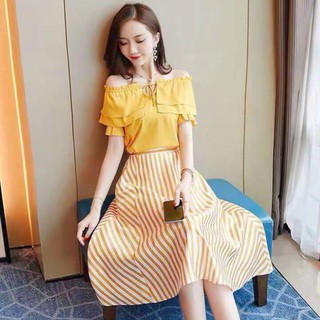 Set Áo Váy Sọc Kẻ Hàn Quốc  - TT2018