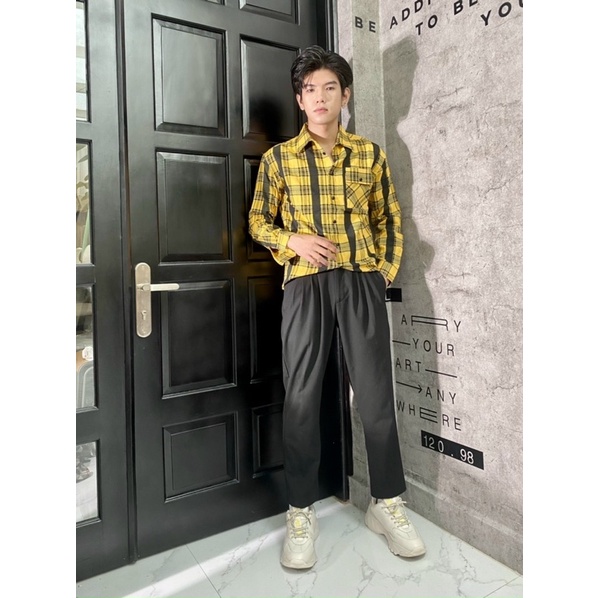 Sơ mi caro phối sọc thơi trang nam form suông rộng Nô Store