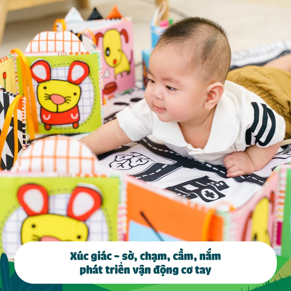 Bộ thẻ kích thích thị giác cho bé kiêm sách vải Lalala Baby 3in1