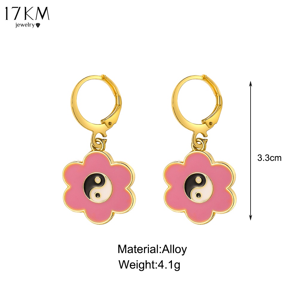 Hoa tai 17KM móc tròn hình trái tim phối màu sắc thời trang