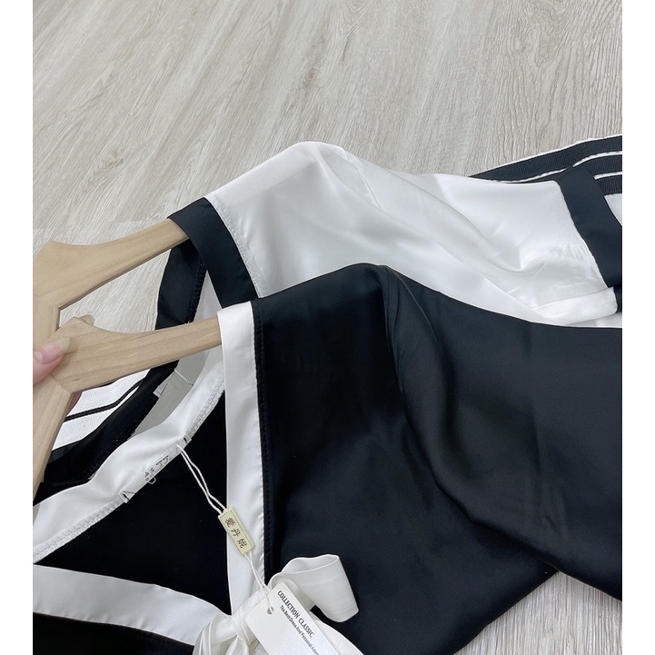 Set Bộ Lụa Hàn Nơ Cổ Tay Ngắn Quần Dài