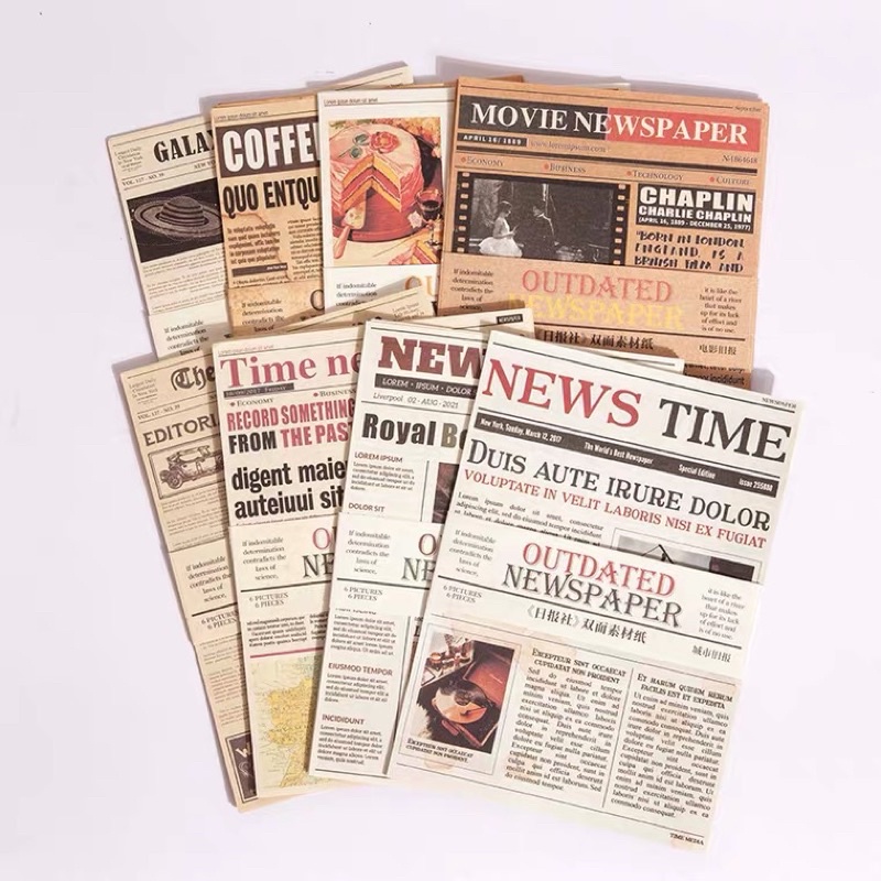 set giấy báo cỡ lớn phong cách vintage cổ điển dùng trang trí sổ bullet journal phụ kiện decor chụp ảnh winzige