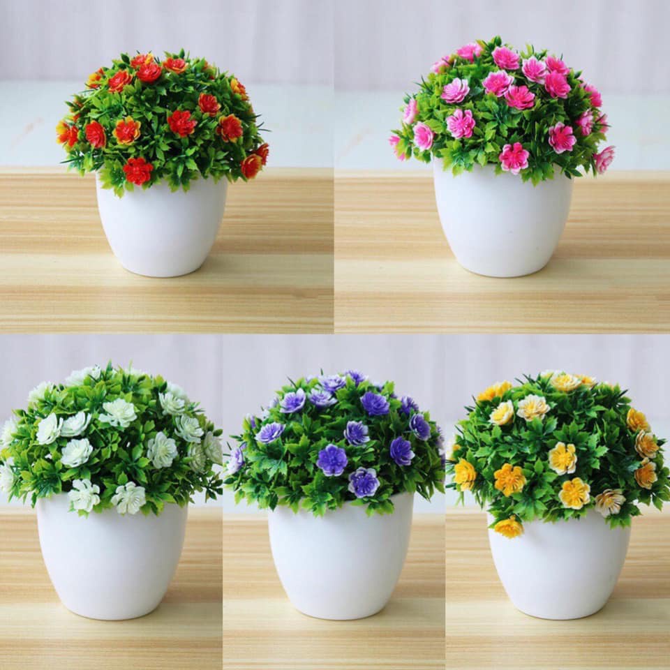 Chậu cây hoa giả mini để bàn trang trí siêu đẹp milkdecor- 01