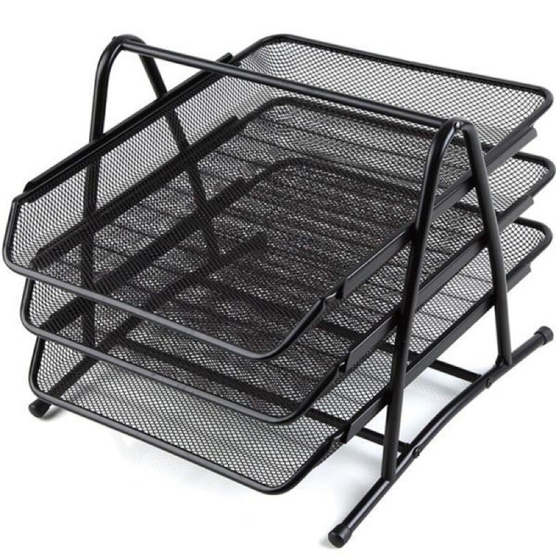 Kệ khay lưu trữ, giấy tờ, hồ sơ 3 tầng sắt lưới kim loại, màu đen.