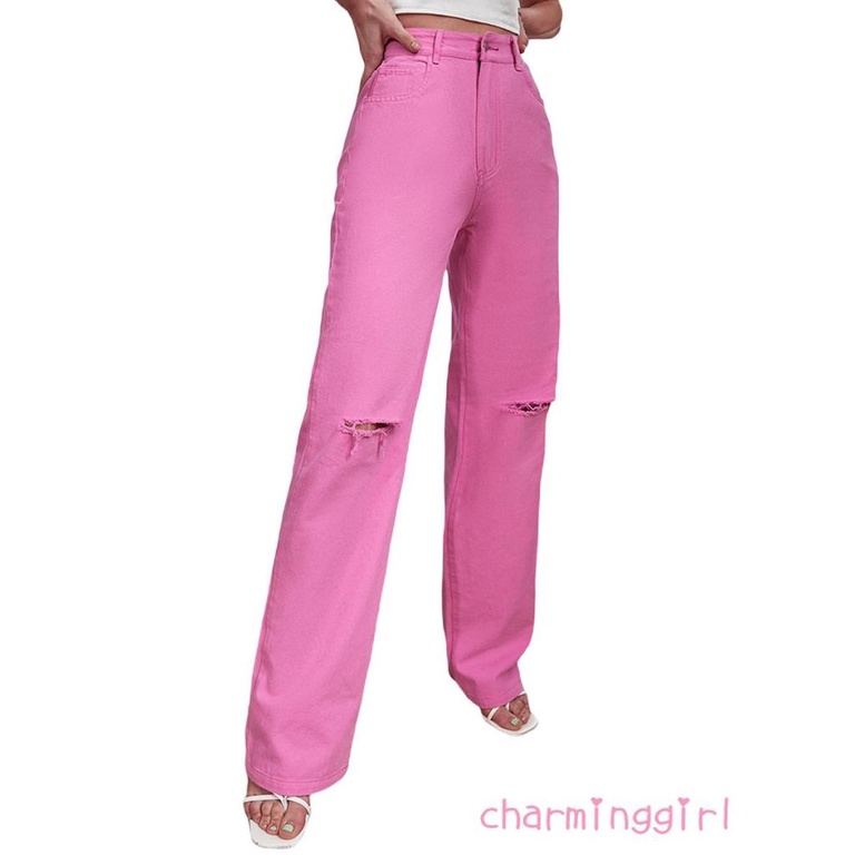 Quần Jean Dài Lưng Cao Màu Sắc Đơn Giản Thời Trang Cho Nữ