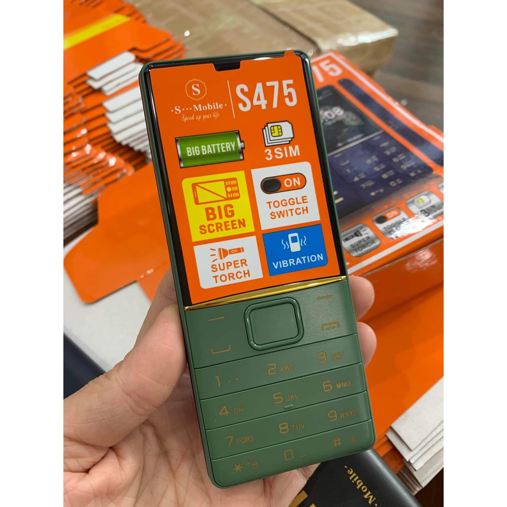 Điện thoại S_Mobile S475- 3 Sim 3 sóng, màn hình lớn 2.8inch, pin trâu - Mới,nguyên seal