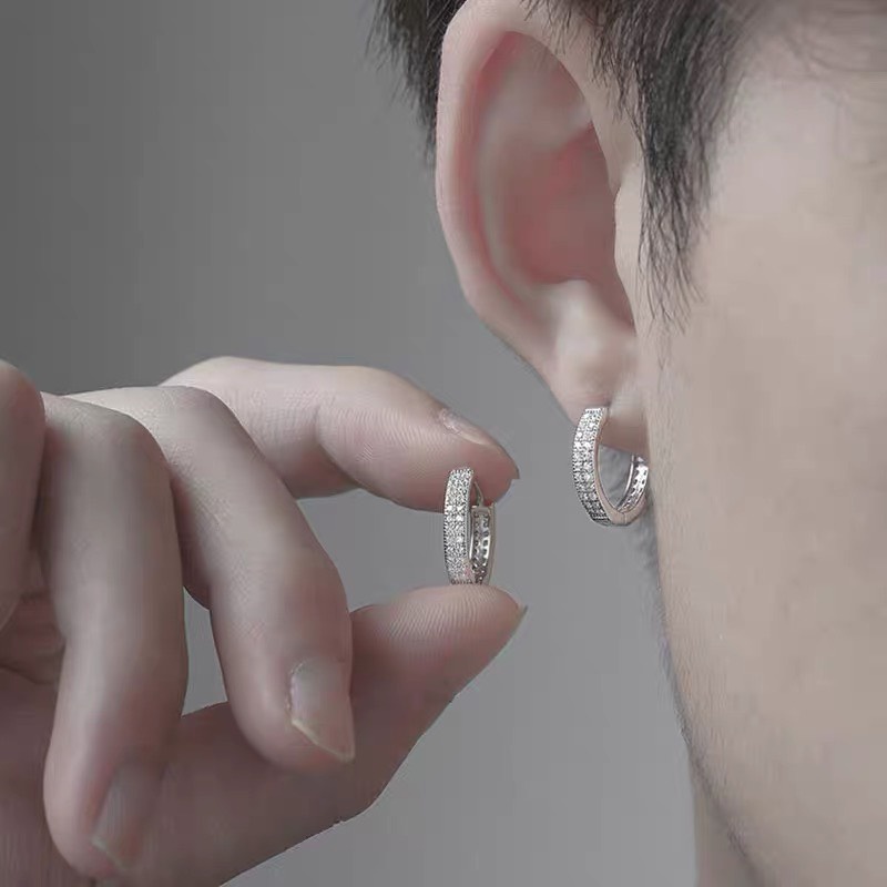 Khuyên tai nam nữ bạc 925 vòng tròn đính đá chốt bấm, bông tai bạc đơn giản cá tính unisex Duyson Silver [KVDDKX2]