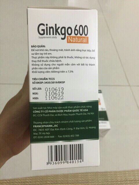 Viên bổ não Ginkgo 600 With Coenzyme - Q10 (hộp 100 viên)