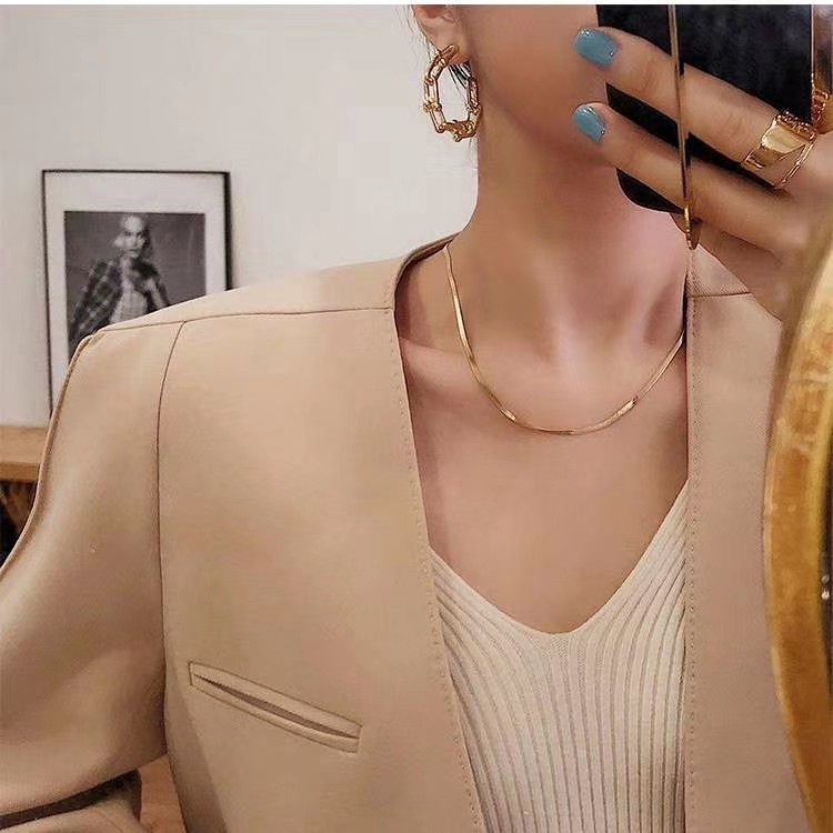Vòng Cổ Choker Dây Xích Vàng / Bạc Mặt Hình Rắn Phẳng Màu Sắc Sống Động Có Khóa Tôm Hùm Cho Nữ