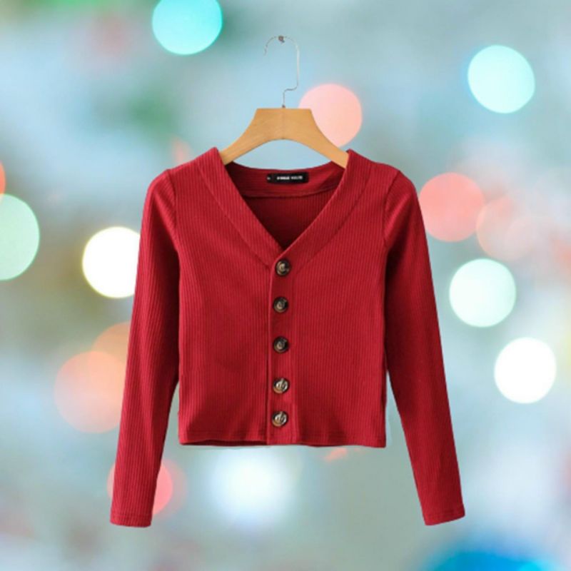 Áo cổ V nút to CROTOP tay dài A15