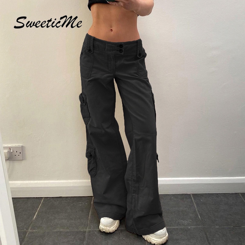 Sweeticme Quần Denim Lưng Thấp Phong Cách Đường Phố Cá Tính Dành Cho Nữ