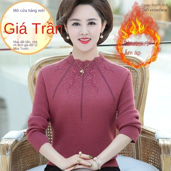 Mẹ mặc áo sơ mi đáy thu đông len dệt kim của phụ nữ trung niên và cao tuổi