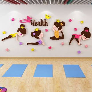 Tranh dán tường mica dán nổi - yoga chibi trang trí phòng tập thể dục, yoga, lớp học thể dục cho bé