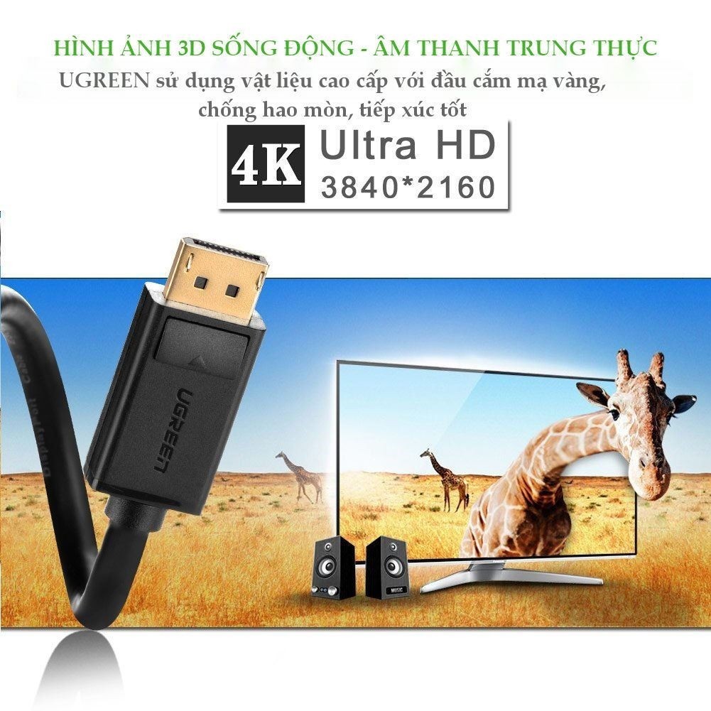 [Mã ELHACE giảm 4% đơn 300K] Dây Displayport Sang HDMI Ugreen DP101 Chính Hãng - 4K*60Hz - BH 18T đổi mới