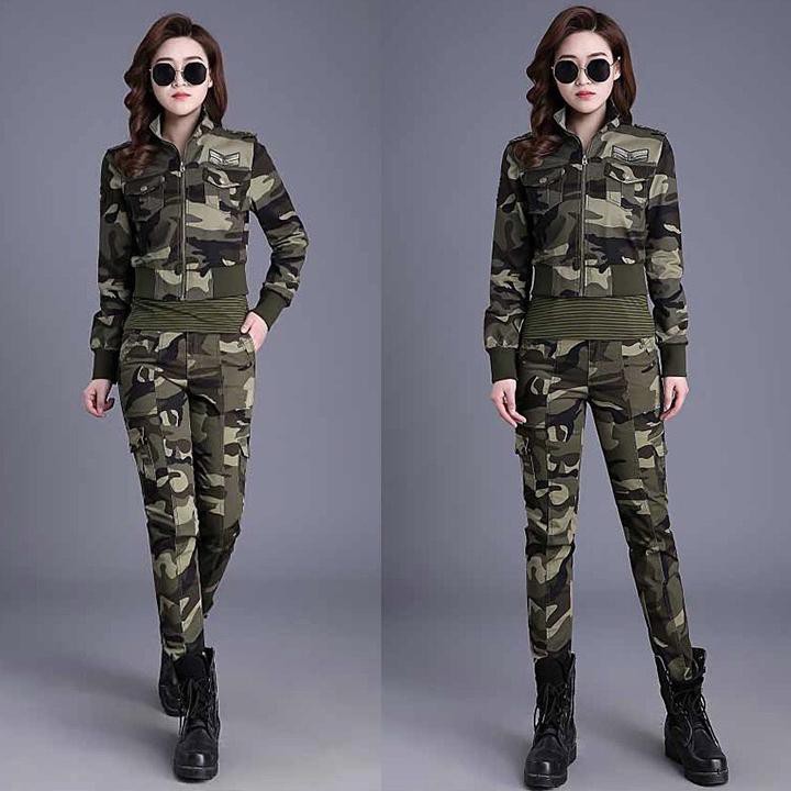 Bộ lính nữ kaki cao cấp Sét quần và áo khoác được làm từ chất liệu kaki cao cấp dày mịn mát