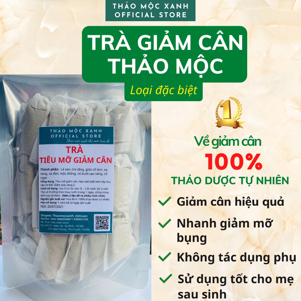 Trà Tiêu Mỡ Giảm Cân -  Thảo Mộc tự nhiên, giảm mỡ bụng, giảm béo cực hiệu quả với 9 loại thảo dược: lá sen, chè vằng...