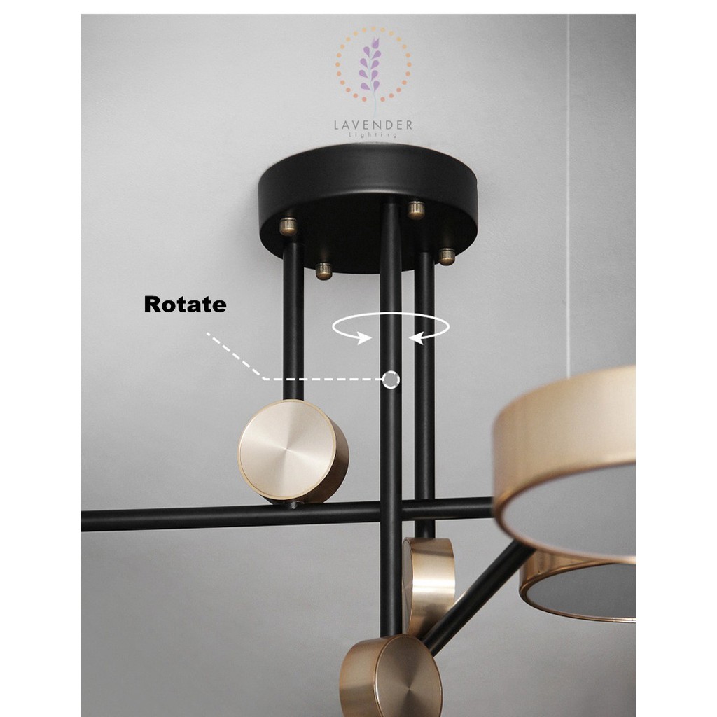 Đèn thả chùm 6 đầu mạ vàng thân đen hiện đại TH276