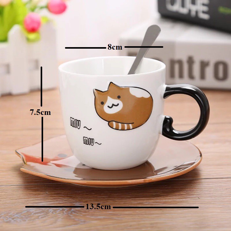 Cốc uống cà phê, cốc bằng sứ hình mèo warm you dễ thương, ly tách uống nước: 1.3.5