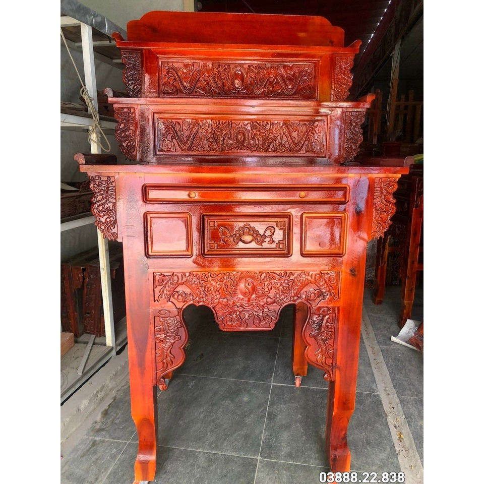 Bàn thờ gia tiên 127x133 gỗ tràm hàng xịn 9  tầng mẫu mới rất đẹp