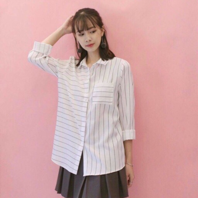 Áo Sơ mi oversize sọc (Về 2 màu trắng và đen )