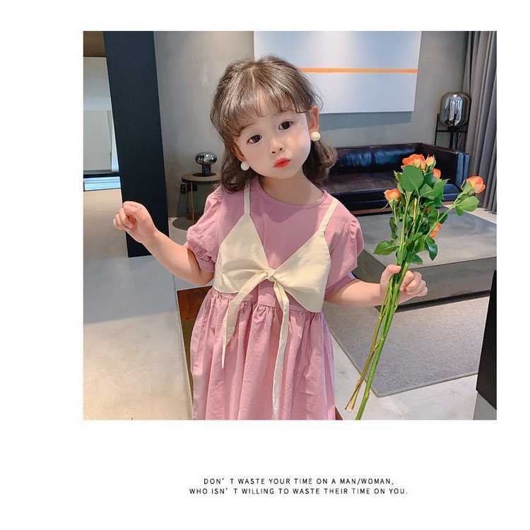 Đầm Công Chúa Tay Phồng Giả Hai Mảnh Thời Trang Mùa Hè Mới Cho Bé Gái 8s09