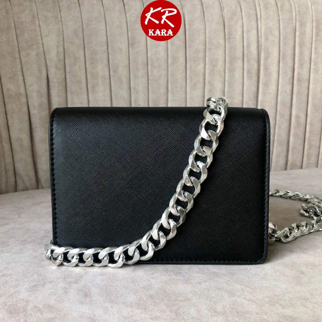 Túi Đeo Chéo Nữ Basic Bản Vuông Phối Xích KARA 477- Size 18*13*6cm, Dây xích xịn sò 107cm, Da PU cao cấp