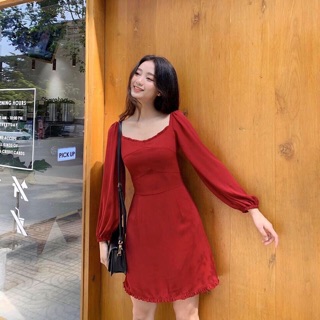 ĐẦM ĐỎ TAY PHỒNG DÁNG A