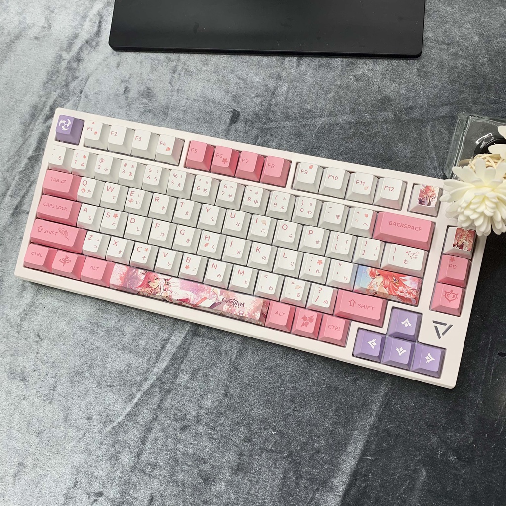 Keycap Genshin Impact YAE MIKO Nút Bàn Phím PBT Dye sub Keycaps Nhuộm Thăng Hoa 135 Phím Họa Tiết Hoạt Hình anime Màu Hồng