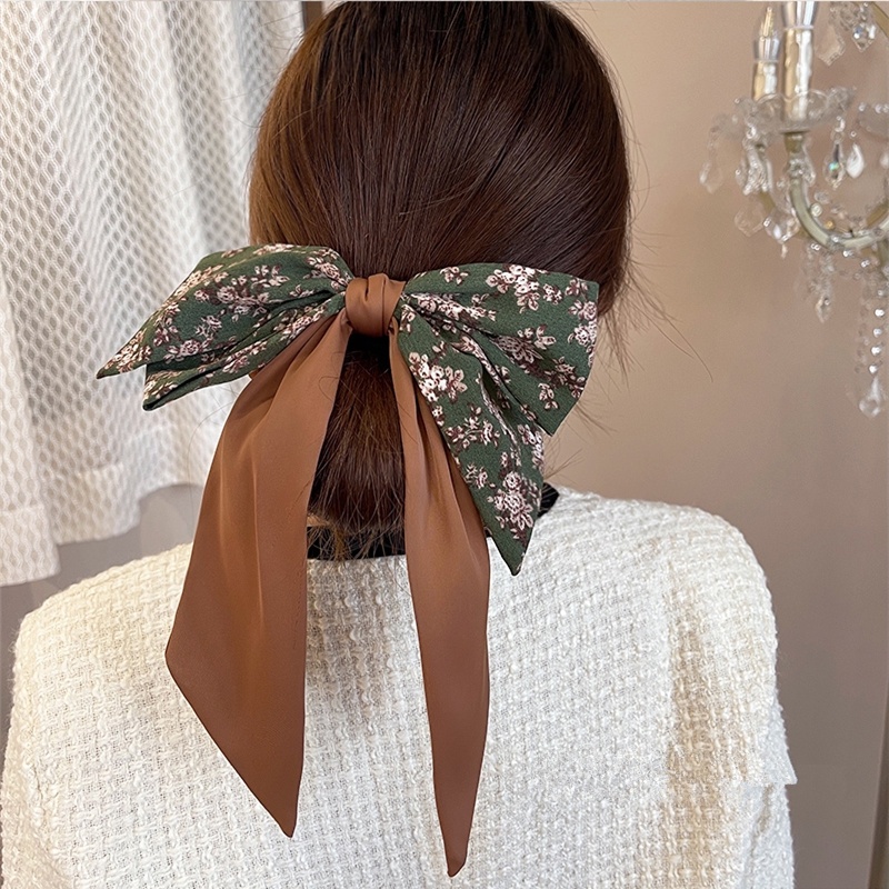 Dây Buộc Tóc Thắt Nơ Ruy Băng In Họa Tiết Hoa Thời Trang Hàn Quốc Cho Nữ