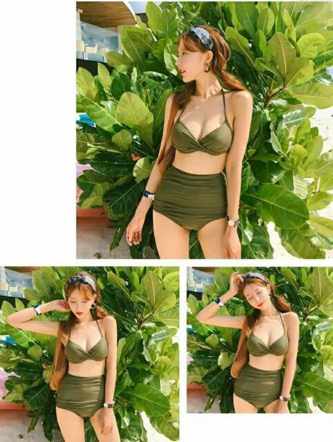 Bikini cạp cao xanh rêu nâng ngực | BigBuy360 - bigbuy360.vn