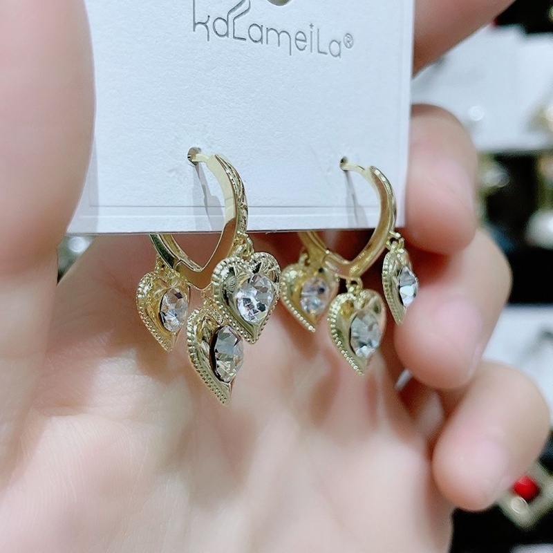 Khuyên Tai Trái Tim Đính Đá Pha Lê Phong Cách Hàn Quốc